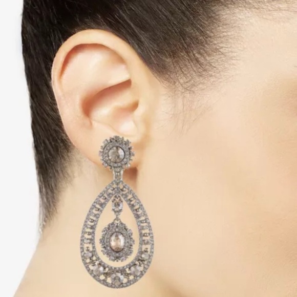 Marchesa Gold Tone Crystal Chandelier Earrings - Picture 2 of 4